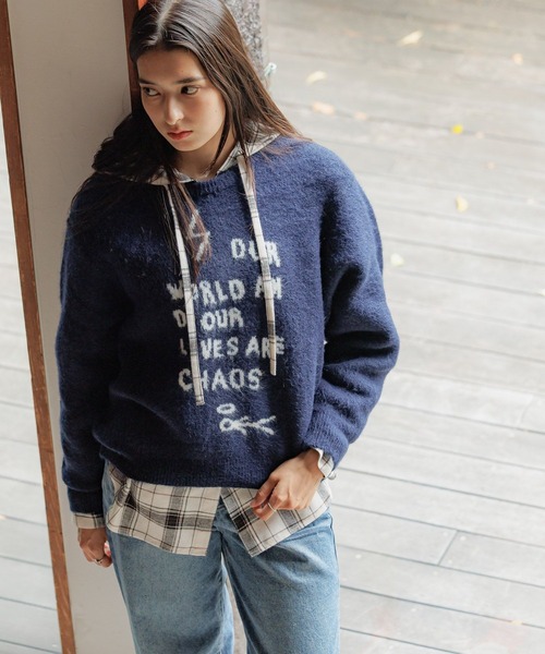 ALAND（エーランド）の「【UNISEX】ALAND×INAPSQUARE／ジャガードニットプルオーバー（ニット/セーター・レディース・ネイビー/チャコール・LARGE/SMALL）」の5枚目の写真