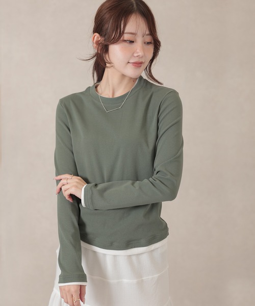 Lace Ladies(レースレディース)の「クルーネック 配色 フェイクレイヤード 長袖 プルオーバー(Tシャツ/カットソー・レディース・ホワイト/ブラウン/ブラック/ブルー/ベージュ/ダークグレー/マスタード/グリーン・FREE)」の7枚目の写真