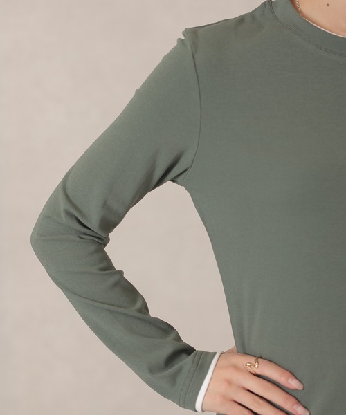 Lace Ladies(レースレディース)の「クルーネック 配色 フェイクレイヤード 長袖 プルオーバー(Tシャツ/カットソー・レディース・ホワイト/ブラウン/ブラック/ブルー/ベージュ/ダークグレー/マスタード/グリーン・FREE)」の11枚目の写真
