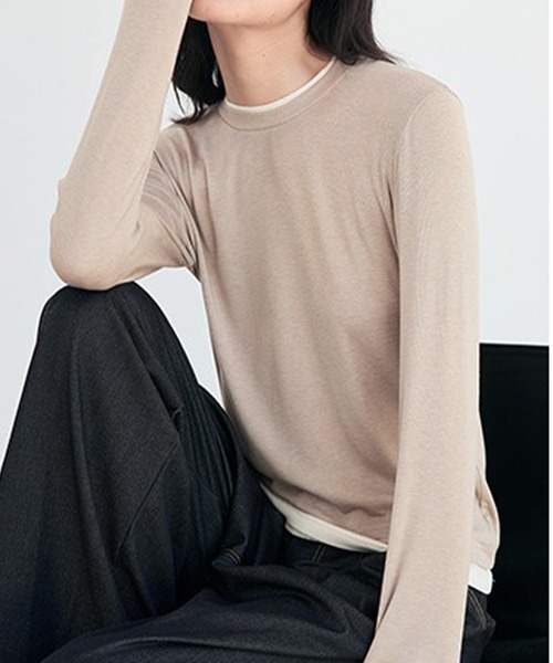 Lace Ladies(レースレディース)の「クルーネック 配色 フェイクレイヤード 長袖 プルオーバー(Tシャツ/カットソー・レディース・ホワイト/ブラウン/ブラック/ブルー/ベージュ/ダークグレー/マスタード/グリーン・FREE)」の21枚目の写真