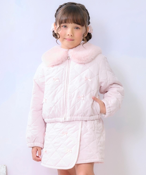 り*様 新品　メゾピアノ　リボンキルティング　フェイクファー衿つきブルゾン　12 リボンキルティング フェイクファー衿つきブルゾン（ブルゾン）｜mezzo