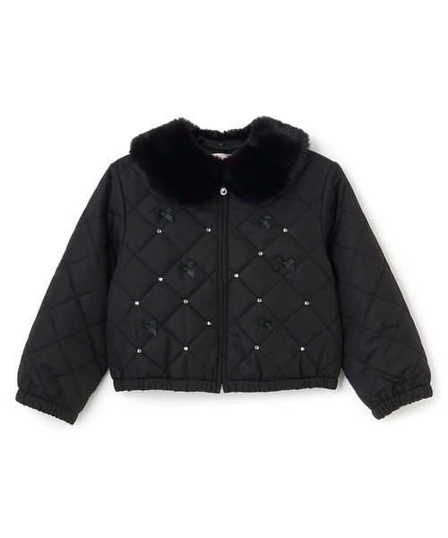 り*様 新品　メゾピアノ　リボンキルティング　フェイクファー衿つきブルゾン　12 リボンキルティング フェイクファー衿つきブルゾン（ブルゾン）｜mezzo
