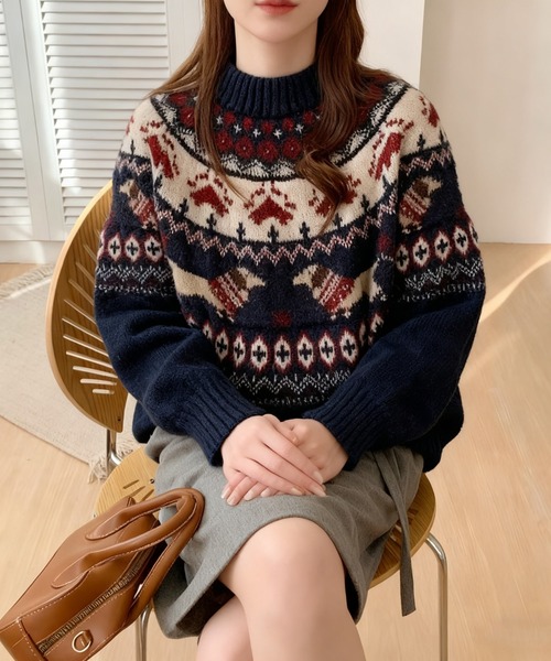 セール】大人気ノルディック柄カーデとお揃い◎ふんわり柔らかニット