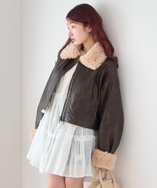 Kastane（カスタネ）の「【S.Mサイズ展開】ボアフライトジャケット（その他アウター・レディース・ブラウン/ブラック・SMALL/MEDIUM）」の8枚目の写真