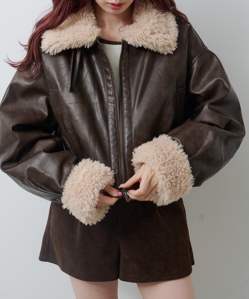 Kastane（カスタネ）の「【S.Mサイズ展開】ボアフライトジャケット（その他アウター・レディース・ブラウン/ブラック・SMALL/MEDIUM）」の14枚目の写真