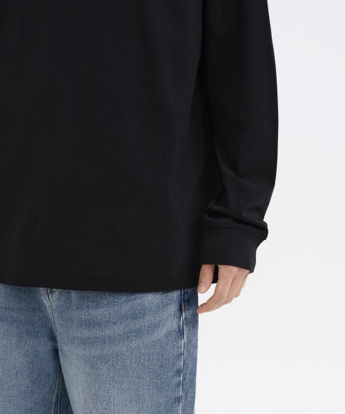 MUSINSA STANDARD（ムシンサスタンダード）の「リップカフスヘンリーネック長袖Tシャツ[ブラック]（Tシャツ/カットソー・メンズ・その他・SMALL/MEDIUM/LARGE/X-LARGE/XX-LARGE）」の5枚目の写真