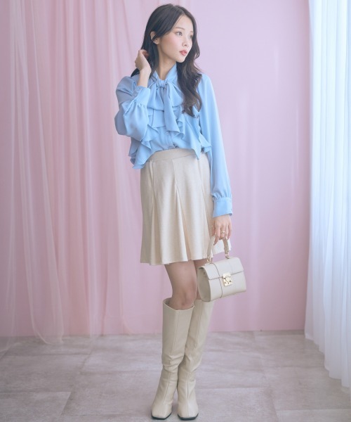 marun（マルン）の「＜大きいサイズ＞シフォンジョーゼットフリルブラウス marun（シャツ/ブラウス・レディース・サックスブルー/オフホワイト・L/LL/3L/4L/5L）」の3枚目の写真