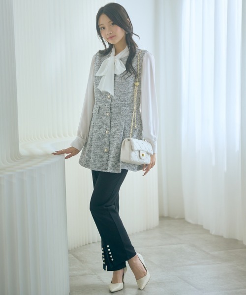 marun（マルン）の「＜大きいサイズ＞シフォンジョーゼットフリルブラウス marun（シャツ/ブラウス・レディース・サックスブルー/オフホワイト・L/LL/3L/4L/5L）」の10枚目の写真