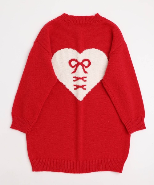 【美品】ハートモチーフニットワンピース　ニット　ウール　38 レッド 軽量なのに暖かい''かるポカ''素材】バックレースアップハートデザイン