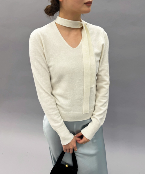 EDIT. FOR LULU（エディットフォールル）の「【EMILY ODA/エミリーオダ】Wrapped Scarf Knit Top（ニット/セーター・レディース・ホワイト・FREE）」の5枚目の写真