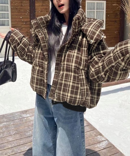 セール】チェック柄中綿ジャケット（ダウンジャケット/コート）｜Riff