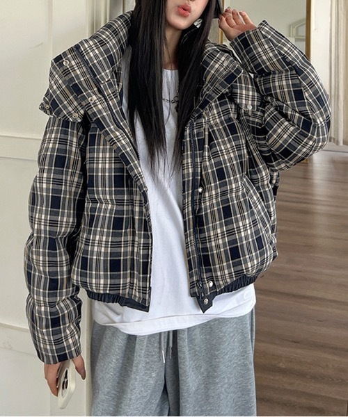 セール】チェック柄中綿ジャケット（ダウンジャケット/コート）｜Riff