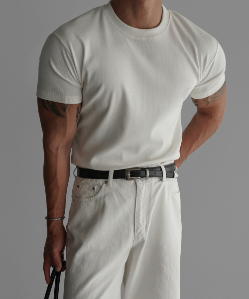 BOWLOW PRODUCT（バウロープロダクト）の「ファインリブドマッスル半袖ニットTシャツ[アイボリー]（Tシャツ/カットソー・メンズ・その他・MEDIUM/LARGE/X-LARGE）」の5枚目の写真