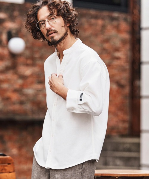 felkod(フィルコッド)の「ms6345-Linen Like Fabric Band Collar Shirts バンドカラー七分袖シャツ(F26S160)(シャツ/ブラウス・メンズ・ホワイト/ブラック・S/M/L)」の3枚目の写真