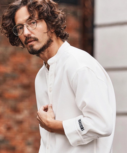 felkod(フィルコッド)の「ms6345-Linen Like Fabric Band Collar Shirts バンドカラー七分袖シャツ(F26S160)(シャツ/ブラウス・メンズ・ホワイト/ブラック・S/M/L)」の4枚目の写真