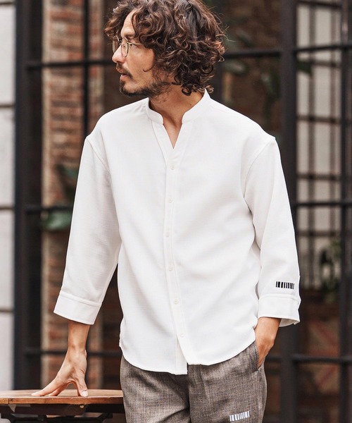 felkod(フィルコッド)の「ms6345-Linen Like Fabric Band Collar Shirts バンドカラー七分袖シャツ(F26S160)(シャツ/ブラウス・メンズ・ホワイト/ブラック・S/M/L)」の5枚目の写真