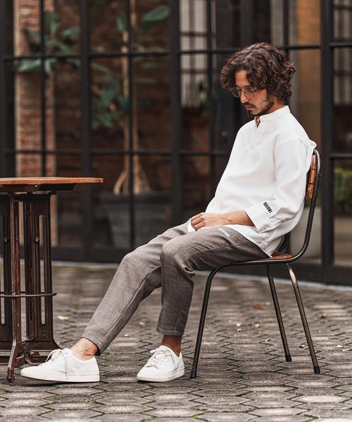 felkod(フィルコッド)の「ms6345-Linen Like Fabric Band Collar Shirts バンドカラー七分袖シャツ(F26S160)(シャツ/ブラウス・メンズ・ホワイト/ブラック・S/M/L)」の6枚目の写真