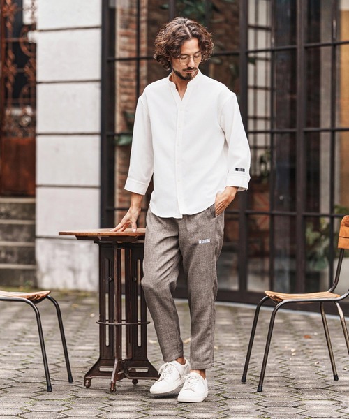 felkod(フィルコッド)の「ms6345-Linen Like Fabric Band Collar Shirts バンドカラー七分袖シャツ(F26S160)(シャツ/ブラウス・メンズ・ホワイト/ブラック・S/M/L)」の7枚目の写真