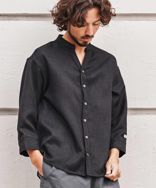 felkod(フィルコッド)の「ms6345-Linen Like Fabric Band Collar Shirts バンドカラー七分袖シャツ(F26S160)(シャツ/ブラウス・メンズ・ホワイト/ブラック・S/M/L)」の9枚目の写真