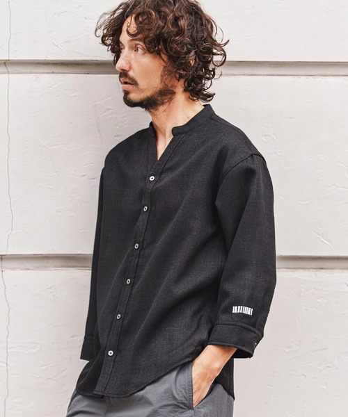 felkod(フィルコッド)の「ms6345-Linen Like Fabric Band Collar Shirts バンドカラー七分袖シャツ(F26S160)(シャツ/ブラウス・メンズ・ホワイト/ブラック・S/M/L)」の11枚目の写真