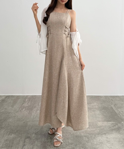 JUNOAH バックレースアップフレアカットワンピース JUNOAH（ジュノア） ワンピース バックレースアップフレアカット