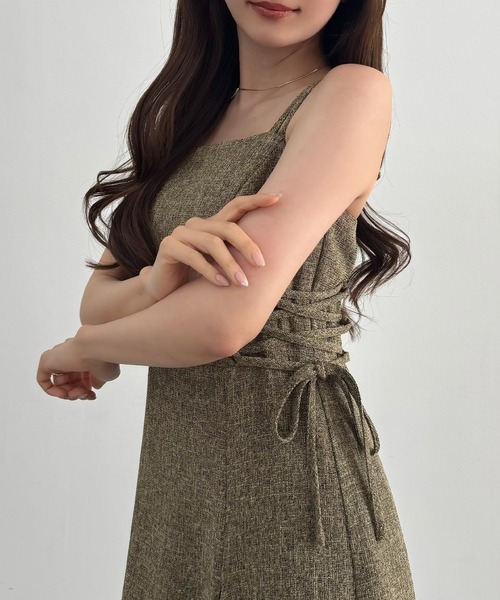 CENEA（セネア）の「薄手ツイードレースアップラッフルキャミワンピース[低身長サイズLP有り]（ワンピース・レディース・ライトベージュ/ブラック/ダークベージュ/グレー/ライトブラウン・LARGE/MEDIUM/SMALL/LP/X-LARGE）」の17枚目の写真