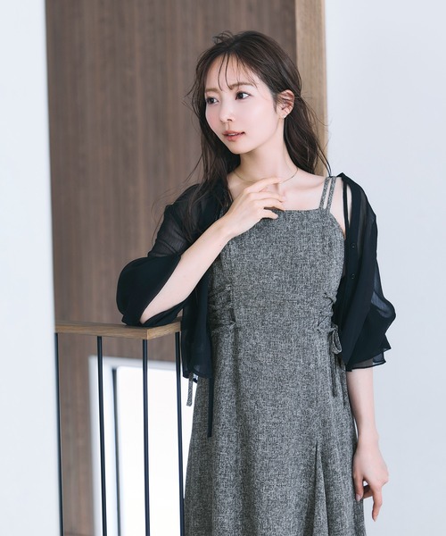 CENEA（セネア）の「薄手ツイードレースアップラッフルキャミワンピース[低身長サイズLP有り]（ワンピース・レディース・ライトベージュ/ブラック/ダークベージュ/グレー/ライトブラウン・LARGE/MEDIUM/SMALL/LP/X-LARGE）」の19枚目の写真