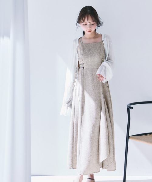 CENEA（セネア）の「薄手ツイードレースアップラッフルキャミワンピース[低身長サイズLP有り]（ワンピース・レディース・ライトベージュ/ブラック/ダークベージュ/グレー/ライトブラウン・LARGE/MEDIUM/SMALL/LP/X-LARGE）」の20枚目の写真