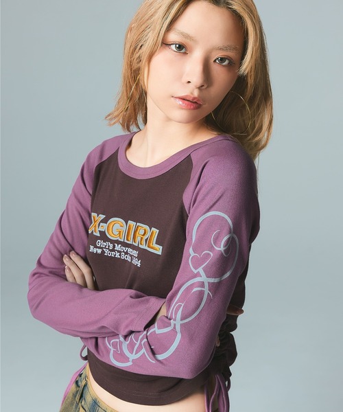 X-girl(エックスガール)の「ORNAMENT HEART SLEEVE RAGLAN L/S BABY TEE(Tシャツ/カットソー・レディース・ブラウン/ブラック/オリーブ・S/M)」の3枚目の写真