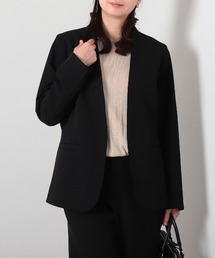 fleur by mint breeze | 【L~5L 大きいサイズ】コンパクトツイルストレッチノーカラージャケット(ノーカラージャケット)