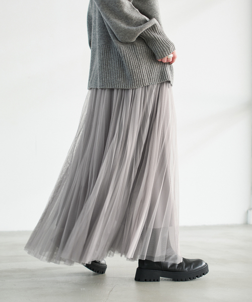 Spick & Span(スピックアンドスパン)の「《追加2》ランダムチュールプリーツスカート(スカート・レディース・グレー/モカ・36/38)」の6枚目の写真