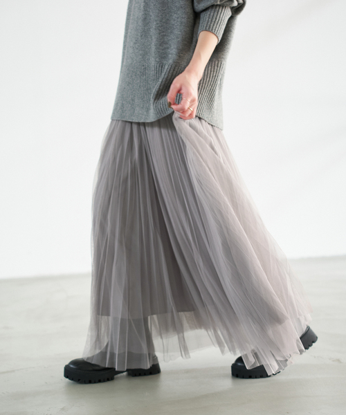 Spick & Span(スピックアンドスパン)の「《追加2》ランダムチュールプリーツスカート(スカート・レディース・グレー/モカ・36/38)」の9枚目の写真