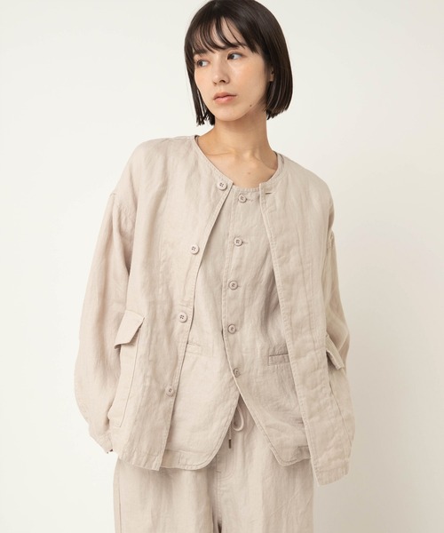 RNA-N（アールエヌエーエヌ）の「J2180 リネンツイルジャケット（ノーカラージャケット・レディース・ライトホワイト/ブラック・FREE）」の3枚目の写真