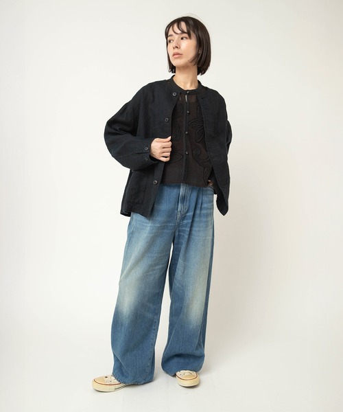 RNA-N（アールエヌエーエヌ）の「J2180 リネンツイルジャケット（ノーカラージャケット・レディース・ライトホワイト/ブラック・FREE）」の14枚目の写真