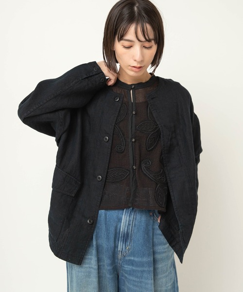 RNA-N（アールエヌエーエヌ）の「J2180 リネンツイルジャケット（ノーカラージャケット・レディース・ライトホワイト/ブラック・FREE）」の9枚目の写真