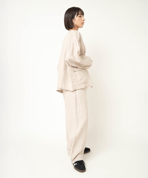 RNA-N（アールエヌエーエヌ）の「J2180 リネンツイルジャケット（ノーカラージャケット・レディース・ライトホワイト/ブラック・FREE）」の12枚目の写真