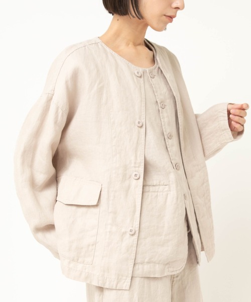 RNA-N（アールエヌエーエヌ）の「J2180 リネンツイルジャケット（ノーカラージャケット・レディース・ライトホワイト/ブラック・FREE）」の20枚目の写真