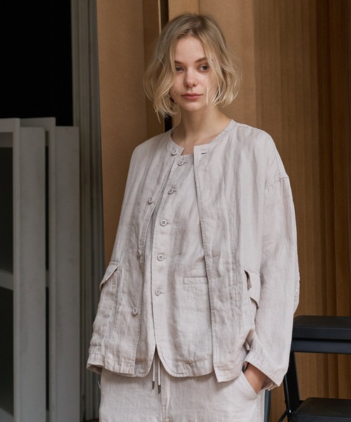 RNA-N（アールエヌエーエヌ）の「J2180 リネンツイルジャケット（ノーカラージャケット・レディース・ライトホワイト/ブラック・FREE）」の21枚目の写真
