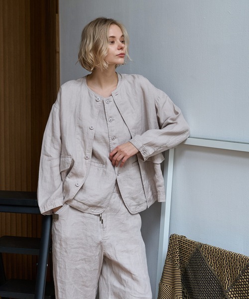 RNA-N（アールエヌエーエヌ）の「J2180 リネンツイルジャケット（ノーカラージャケット・レディース・ライトホワイト/ブラック・FREE）」の22枚目の写真