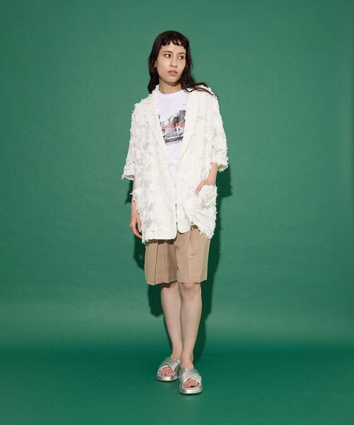 GARAGE OF GOOD CLOTHING（ガレージオブグッドクロージング）の「ジャガード半袖ジャケット（テーラードジャケット・レディース・ホワイト/ブラック・FREE）」の11枚目の写真