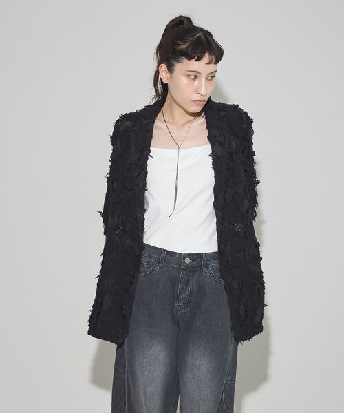 GARAGE OF GOOD CLOTHING（ガレージオブグッドクロージング）の「ジャガード半袖ジャケット（テーラードジャケット・レディース・ホワイト/ブラック・FREE）」の14枚目の写真