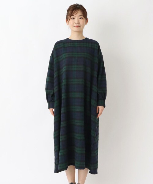 one'sterrace(ワンズテラス)の「ネルAラインワンピース(ワンピース・レディース・グリーン系その他6/ブラック系8・02)」の3枚目の写真