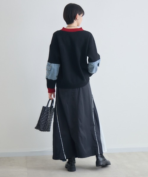 Paradise Picnic（パラダイスピクニック）の「デニム異素材切替ロングスカート（スカート・レディース・カーキ/ブラック・FREE）」の6枚目の写真