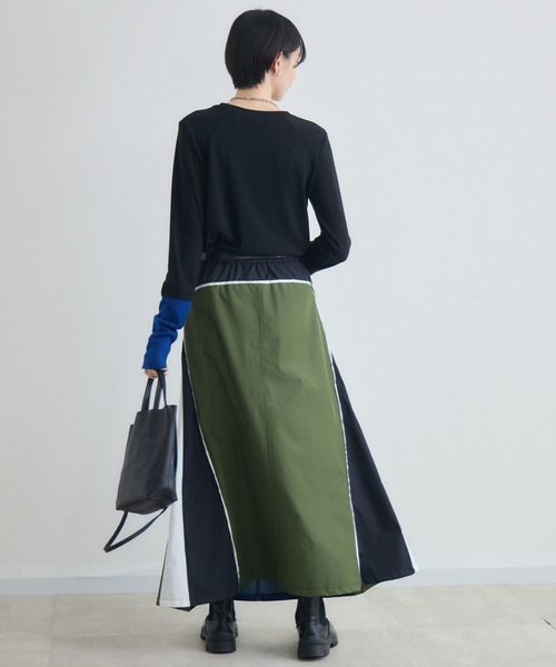 Paradise Picnic（パラダイスピクニック）の「デニム異素材切替ロングスカート（スカート・レディース・カーキ/ブラック・FREE）」の14枚目の写真