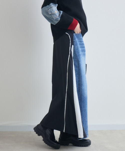 Paradise Picnic（パラダイスピクニック）の「デニム異素材切替ロングスカート（スカート・レディース・カーキ/ブラック・FREE）」の9枚目の写真