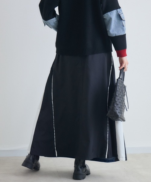 Paradise Picnic（パラダイスピクニック）の「デニム異素材切替ロングスカート（スカート・レディース・カーキ/ブラック・FREE）」の10枚目の写真