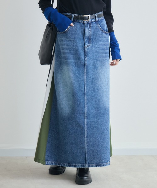 Paradise Picnic（パラダイスピクニック）の「デニム異素材切替ロングスカート（スカート・レディース・カーキ/ブラック・FREE）」の15枚目の写真