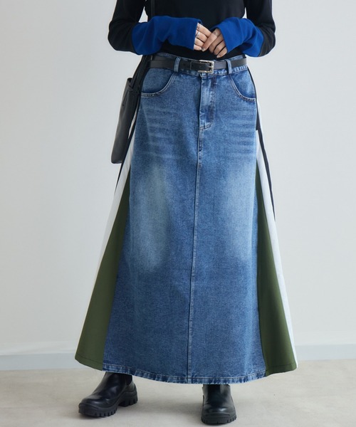 Paradise Picnic（パラダイスピクニック）の「デニム異素材切替ロングスカート（スカート・レディース・カーキ/ブラック・FREE）」の16枚目の写真
