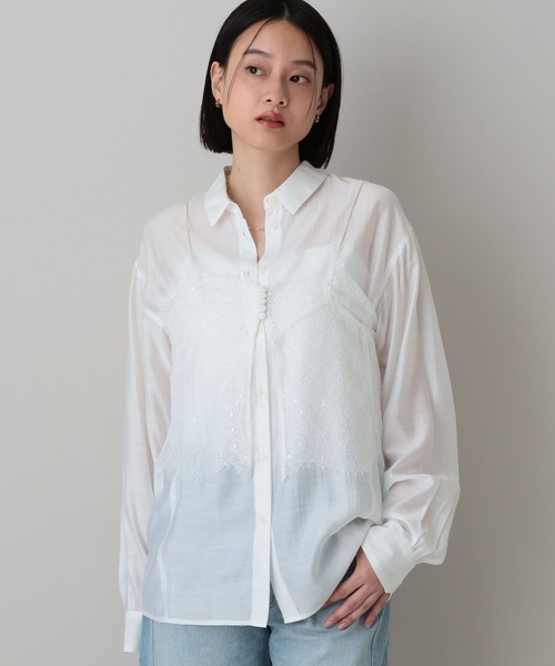 A part by（アパートバイ）の「【セットアイテム】キャミセットシャツ（シャツ/ブラウス・レディース・オフホワイト/ピンク系その他/ライトブルー・FREE）」の2枚目の写真