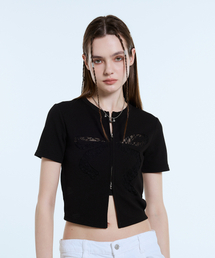 L11 RIBBON LACE ZIP-UP(BLACK)